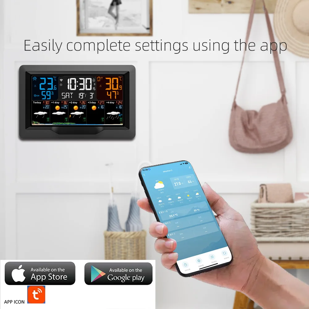 WIFI stacja pogody higrometr TUYA budzik cyfrowy zegar ścienny na zewnątrz 5 dni prognoza zegarek stołowy narzędzia do domu