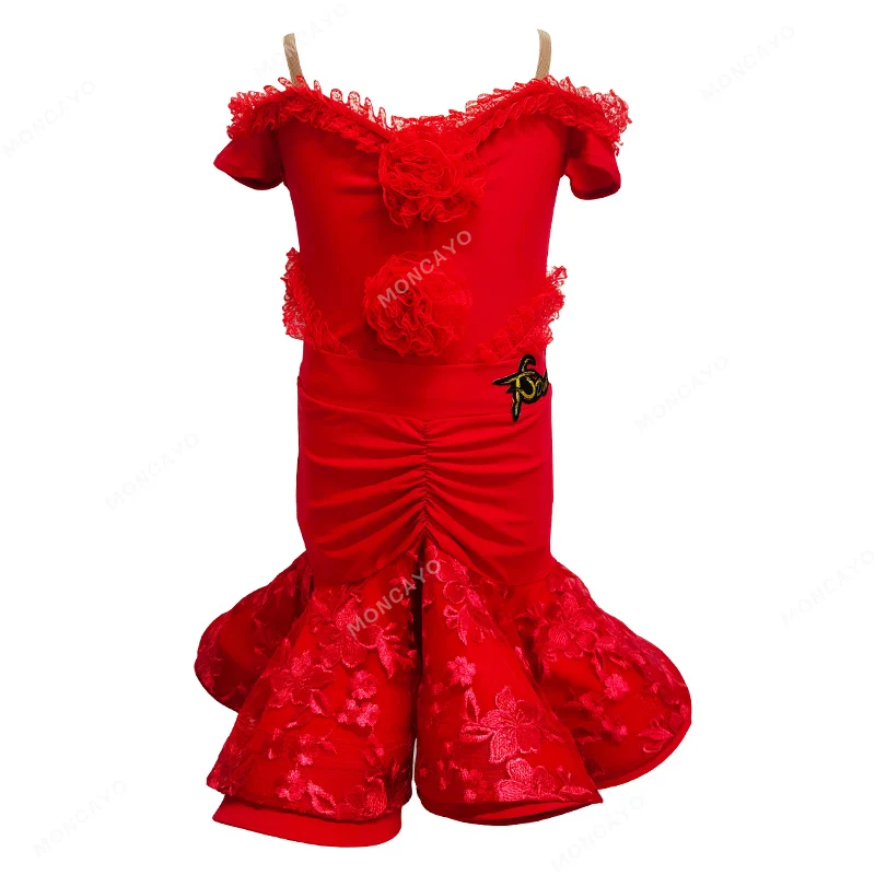 ชุดเต้นรําละตินสาวการแข่งขันเต้นรําบอลรูม Cha Cha Rumba Samba Latin ฝึกชุดเด็กเสื้อผ้าเด็ก