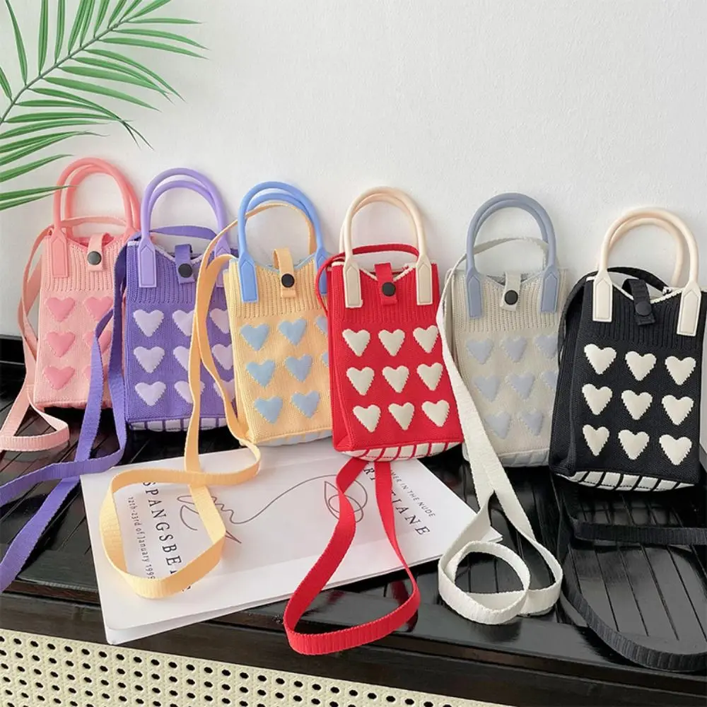 Knitted Mini Mobile Phone Bag Female Korean Version Sweet Love Shoulder Handbag Hand Bag Purses and Handbag