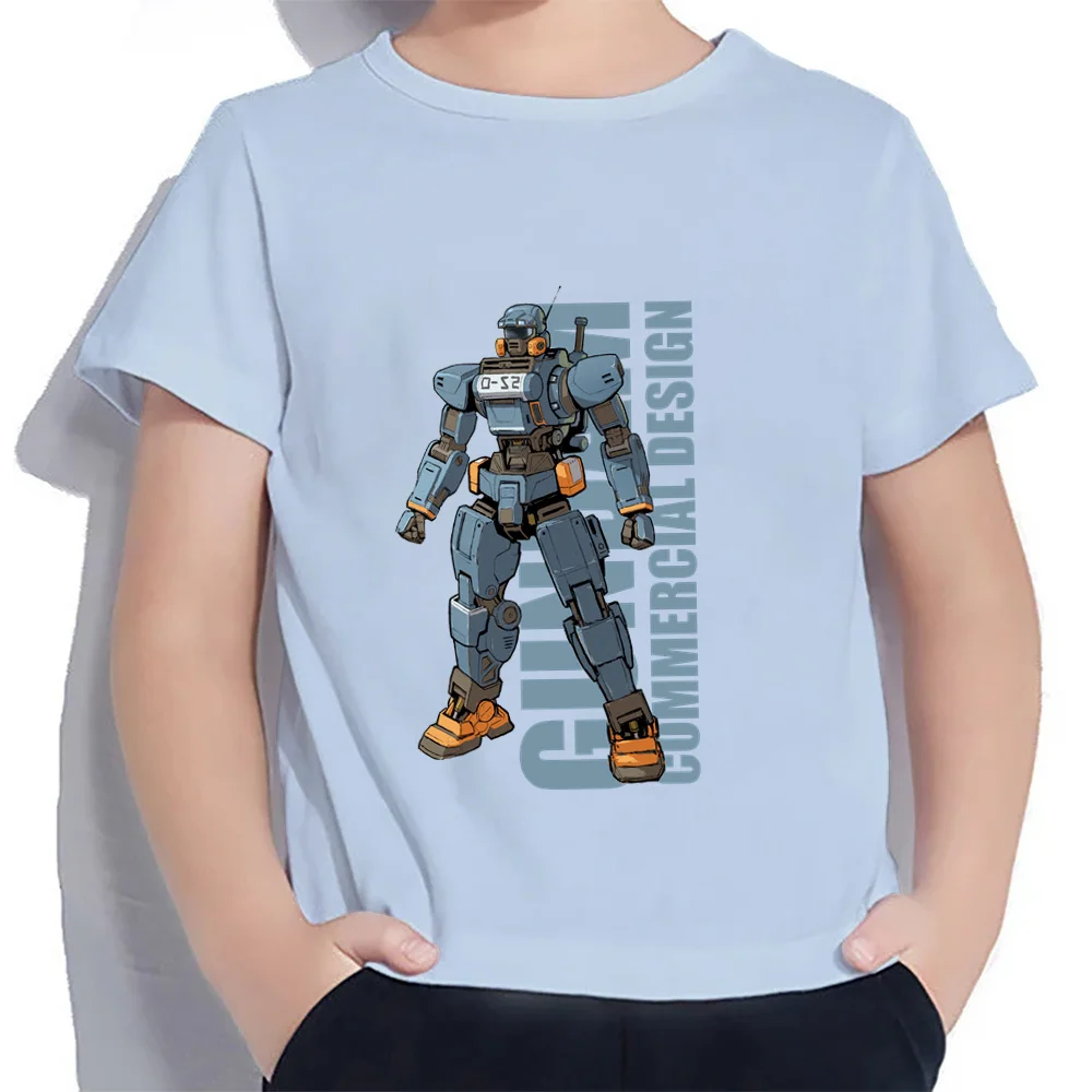 Children Clothes High Street Gundam Fashion 2024 Baby Clothes 100-160 Children\'s T-shirt Anime Boys Wear Summer Leisure Boy Tops