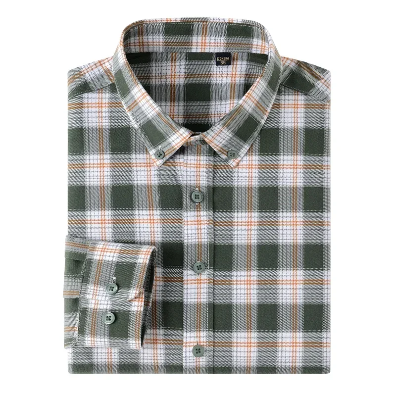 Hight quality fashion korean 100%cotton brushed long sleeve shirts for men slim fit formal shirt elegants casual plaid clothes