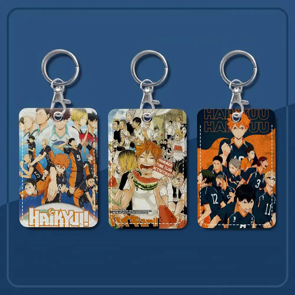

Haikyuu Япония мультфильм аниме прямоугольный чехол для удостоверения личности брелок для ключей сумка для ключей кольцо для ключей кожаный держатель для карт брелок для ключей доступ
