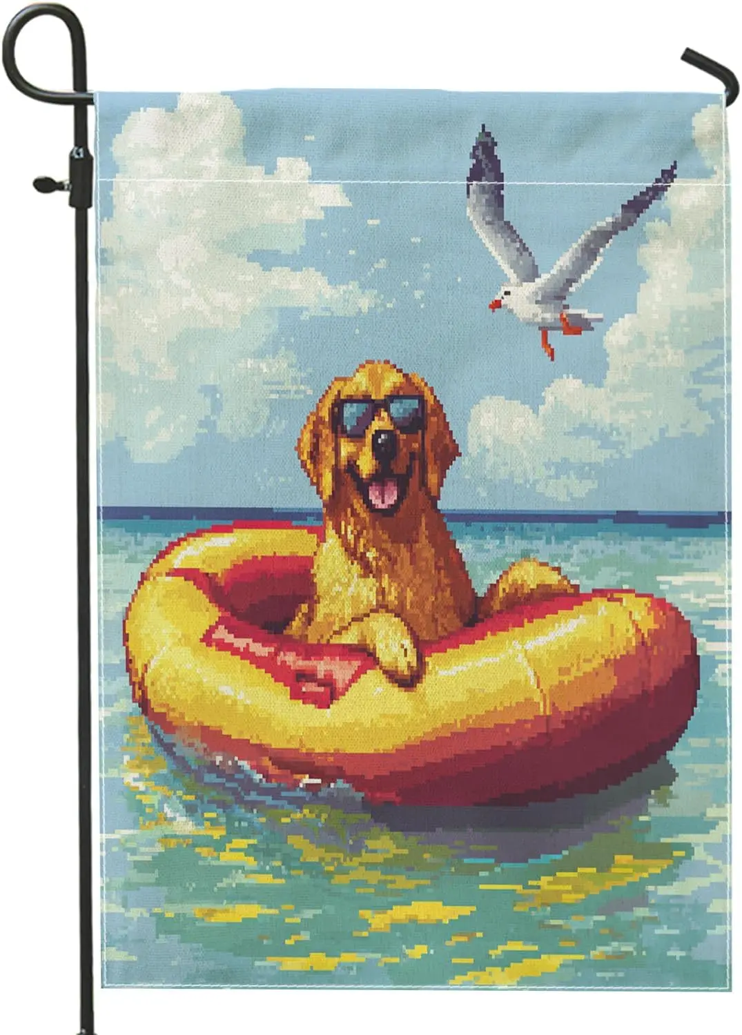 Fun Bloodhound Dog Garden Flags 12x18 Inch for Outside, Summer Pixel Nautical Scene Chien Standard Vertical Linen Flags for  uui