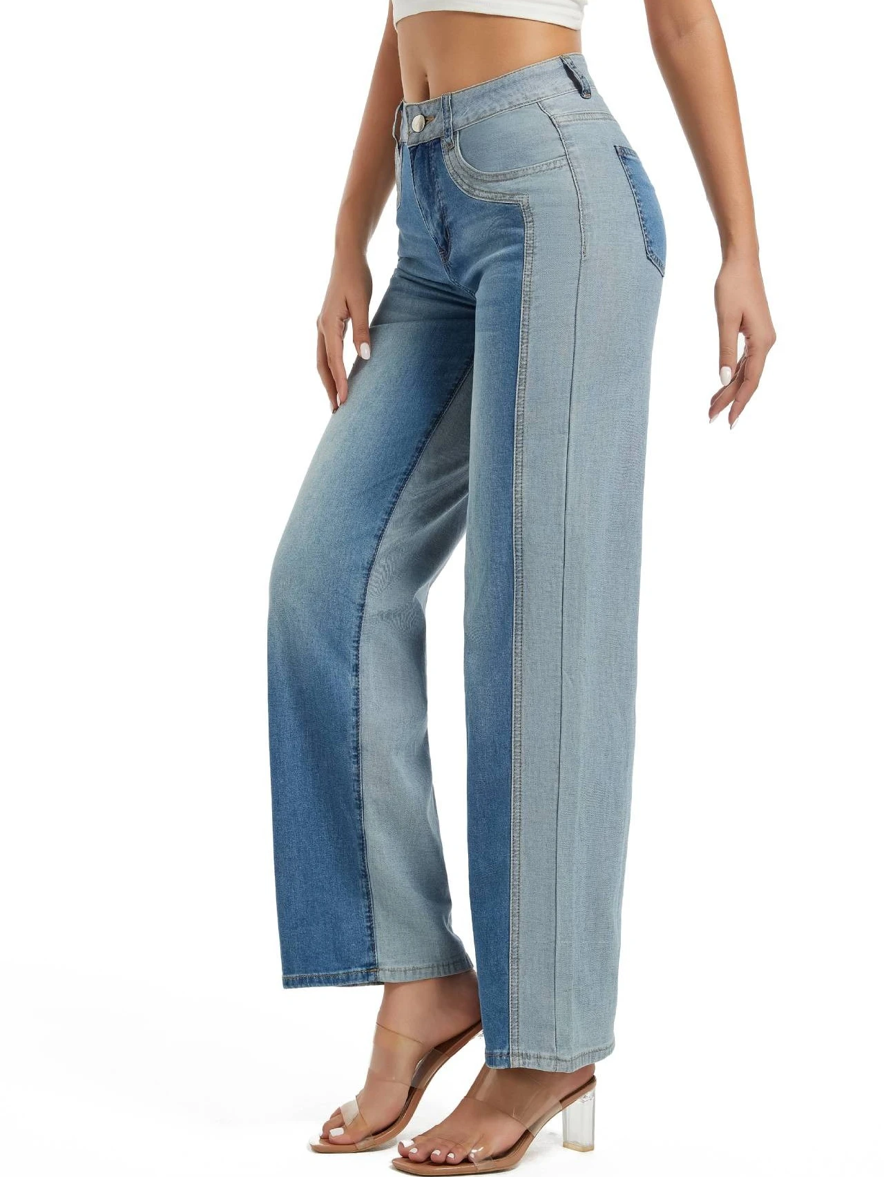 

Denim Straight Pants Women Patchwork Mom Jeans Stretch Mid Waist Washed Distressed Ankle Length Trousers 2025 Y2k Streetwear