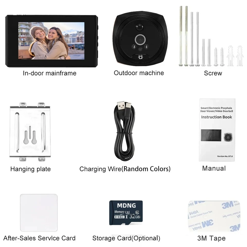 4.5 Inch Peephole Video Doorbell Door Camera Viewer Wide Angle Cat Eye LCD Screen Motion Detection Visitor Record Ring Door Bell