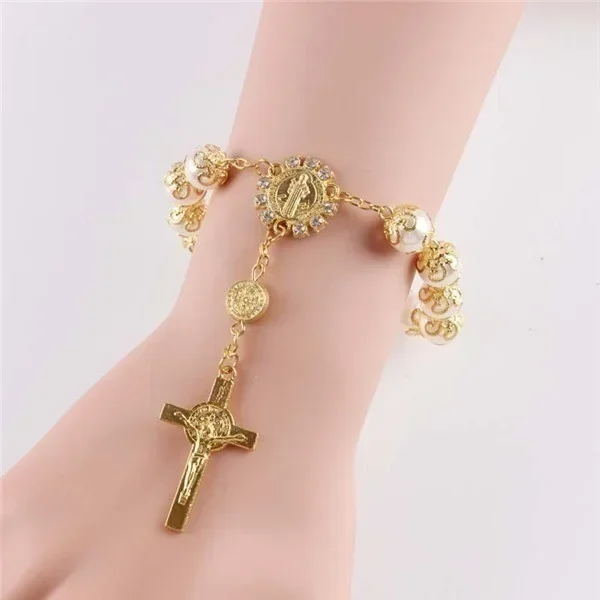 DELYSIA KING Religious Ornaments Religion Catholic Communion Cup Gift Center Cross Rosary Bracelet Bead