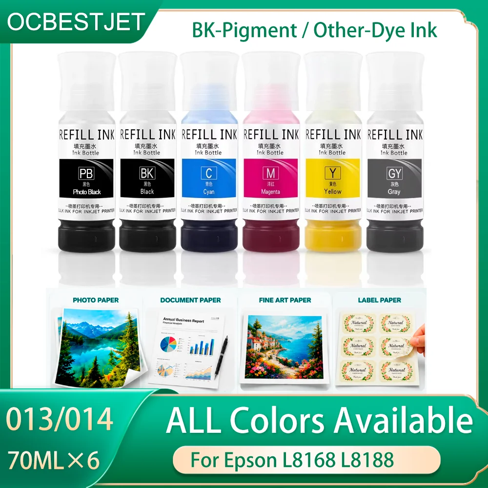 013 014 Refill Ink Kit for Epson L8168 L8188 6 Packs Pigment Dye Ink High Definition Print for Photo Album A3+Poster Sample