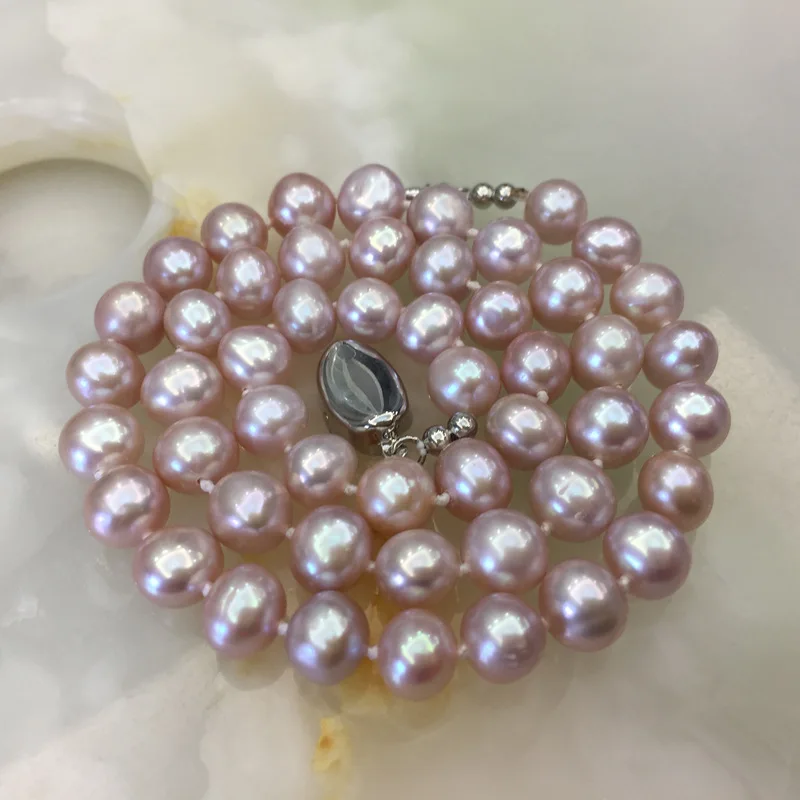 

Natural 8-9mm Nearly Round Strong Light Purple Pearl Necklace for Women's Work Matching