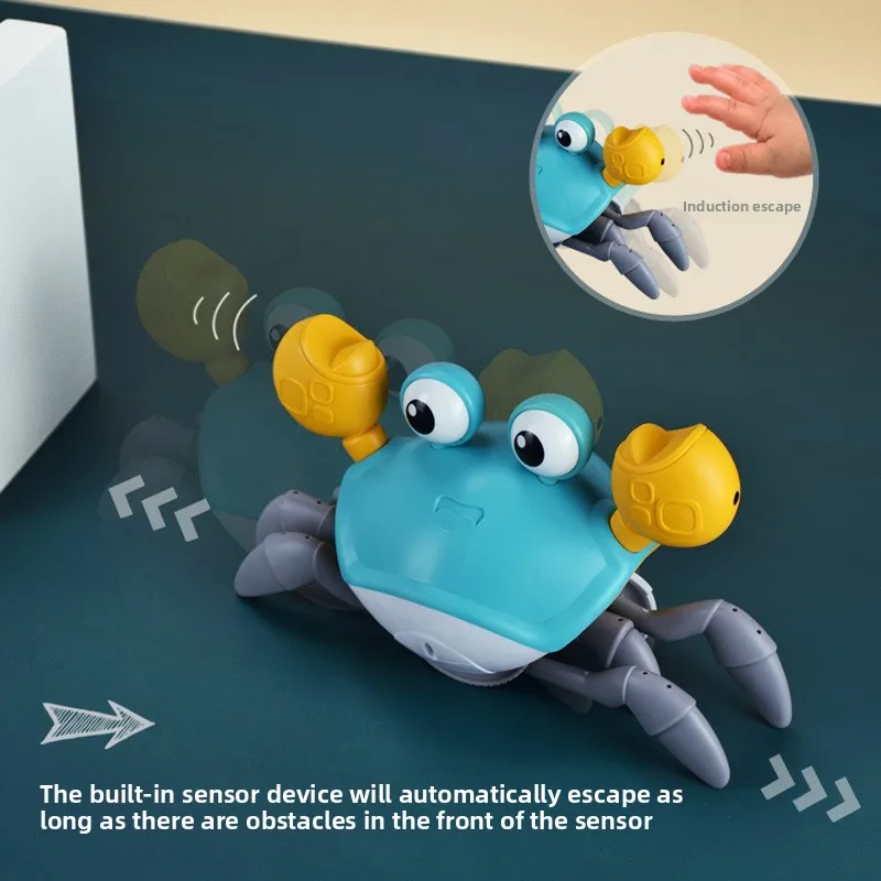 Rechargeable Sensor Activated Crab Toy with Light Music for Baby Crawling Escape Fun