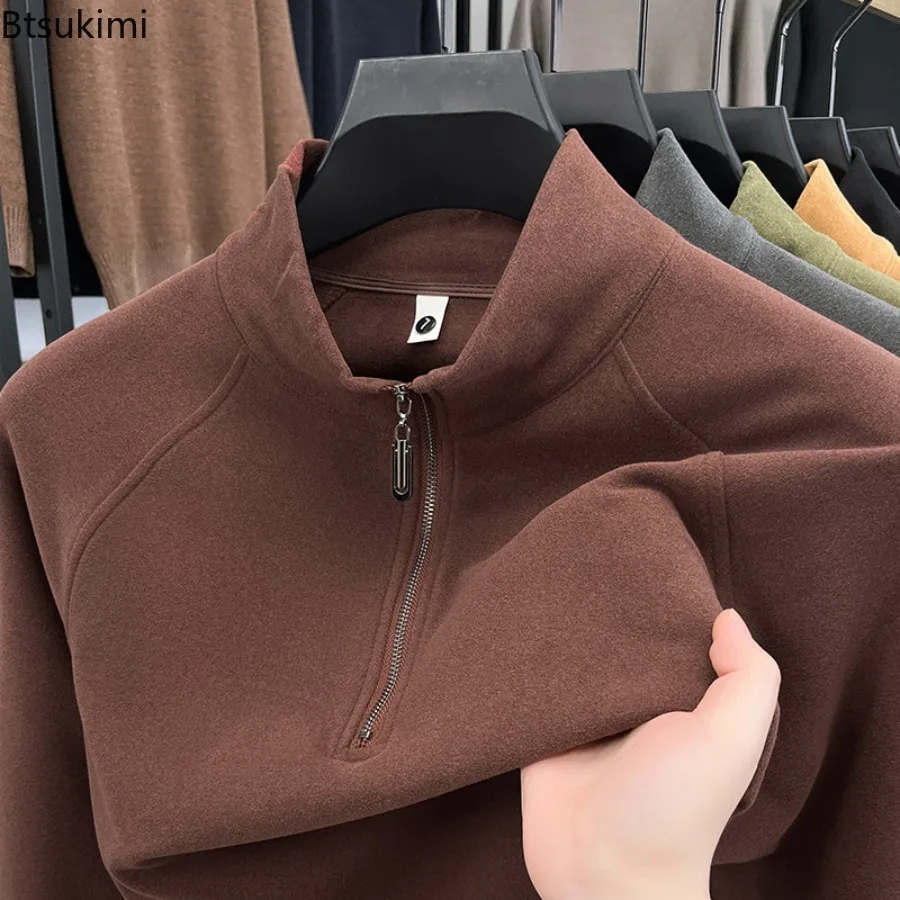 

Men's Autumn and Winter Fashion Simple Versatile Stand Up Collar Half Zipper Sweatshirt Trendy Loose Long Sleeved T-shirt Male