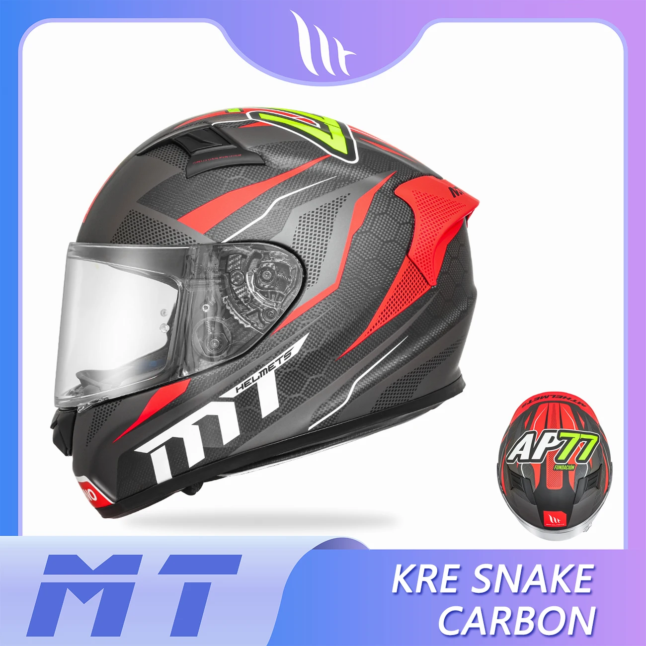 

MT Motorcycle Helmet KRE SNAKE CARBON Full Face Off Moto Professional DOT ECE with Strong ABS Shell