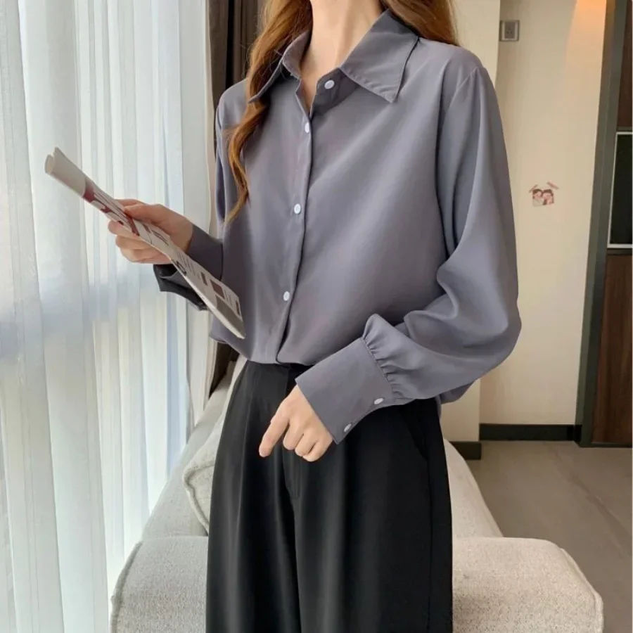 Women Chiffon White Shirt Korean Fashion Loose Long Sleeve Tops Casual Office Ladies All Match Shirts Spring New