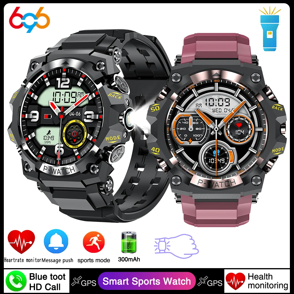 

Flashlight Outdoor Sports Smart Watches Men Compass Blue Tooth Call Smartwatch Waterproof Sleep Health Monitoring Message Push
