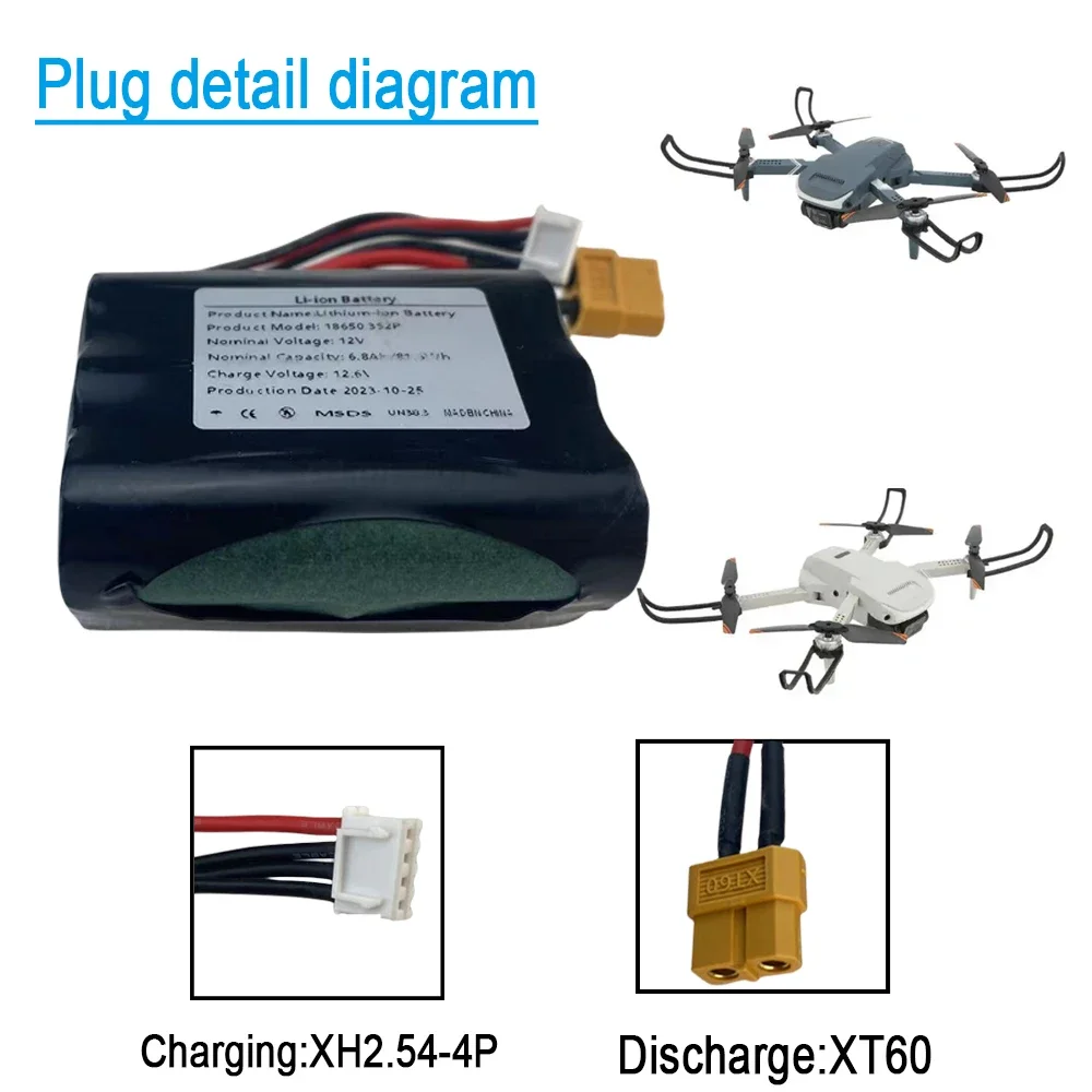 Batería de iones de litio recargable 3S2P, 12V, 6,8ah, UAV de alta capacidad, para varios aviones teledirigidos, drones, Quadrotor, XH2.54-4P, XT60