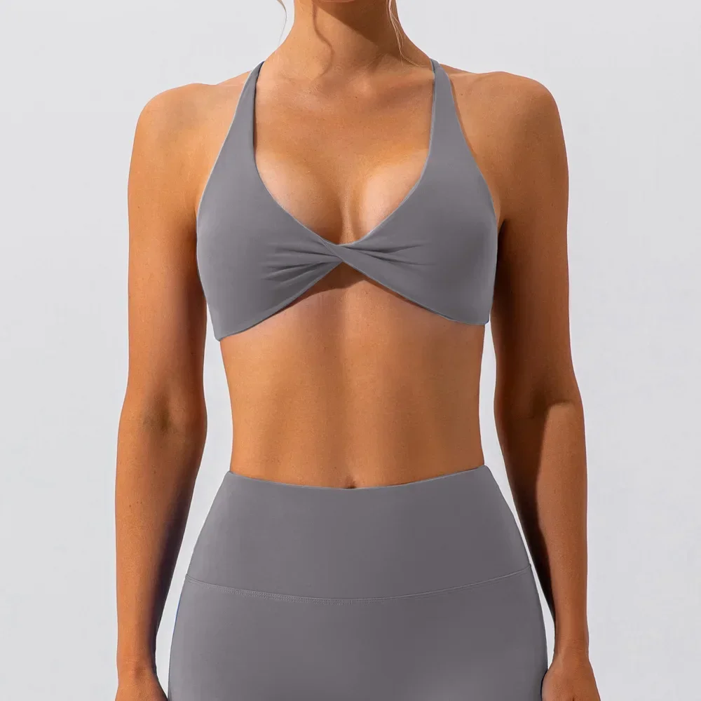 Soutien-gorge de yoga à bretelles croisées dans le dos pour femmes, haut court, rembourré, avant, torsadé, sport, entraînement, fitness, sexy