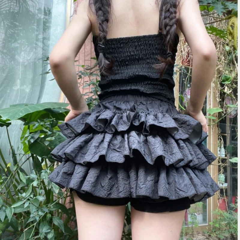 Pink Cute Lolita Safety Short Pants Women Summer Hight Waist Tiered Luffy Pumpkin Shorts Girl Black Korean Style Fluffy Bloomers