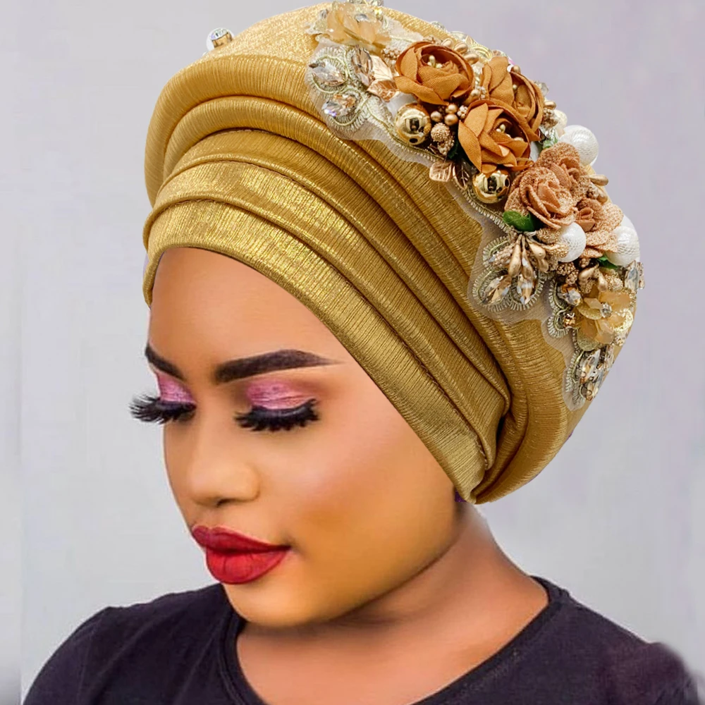 Exquisite Bouquet African Women's Turban Cap Ready to Wear Nigeria Auto Gele Headtie Female Fashion Head Wraps Turbante Mujer