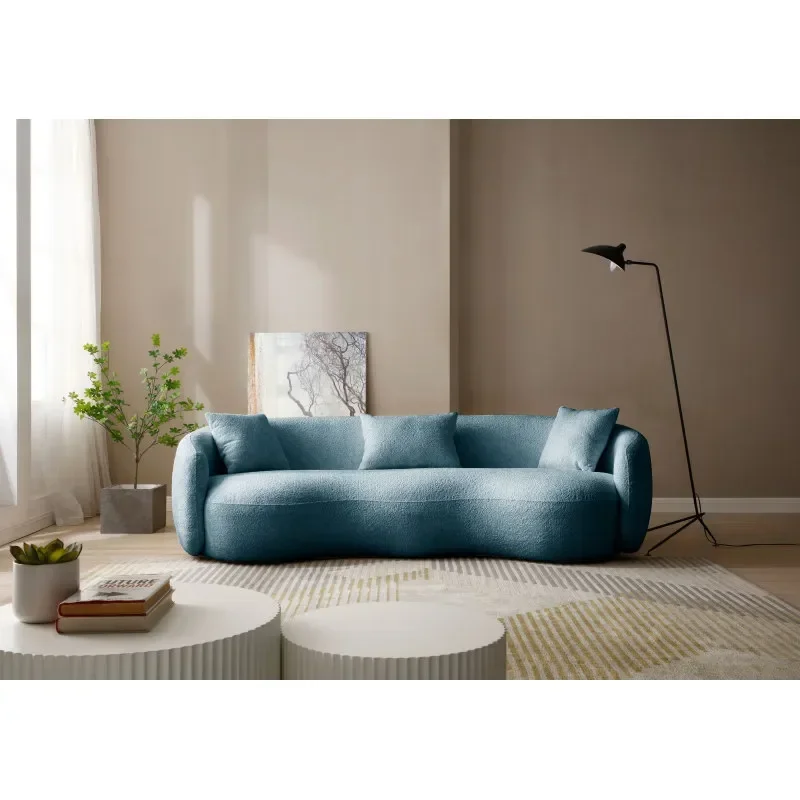 

Blue Modern Curved Sofa, Boucle Fabric Couch Soft and comfortable for indoor Bedroom, Office, Apartment furniture