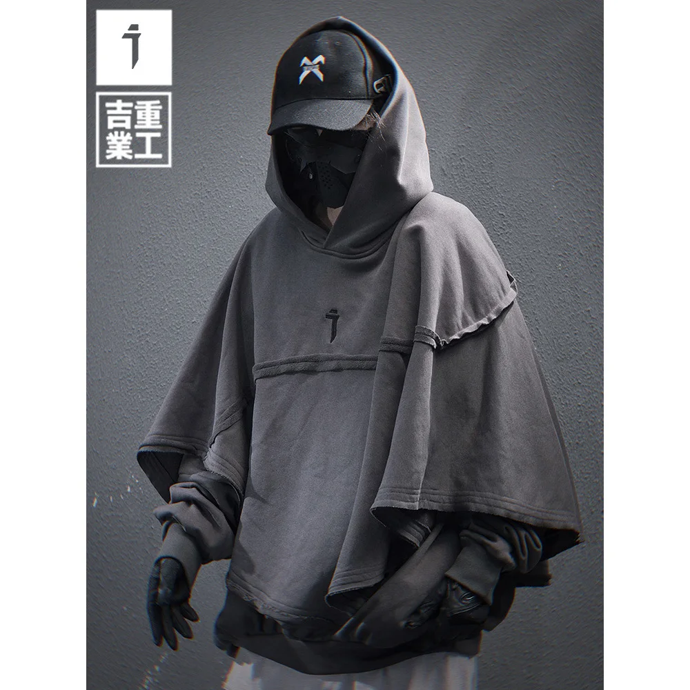 11 BYBB'S DARK Vintage Fake two Hoodie Men Loose Cloak Sweatshirt 2025 Spring Harajuku Hip Hop Streetwear Hoodies Techwear