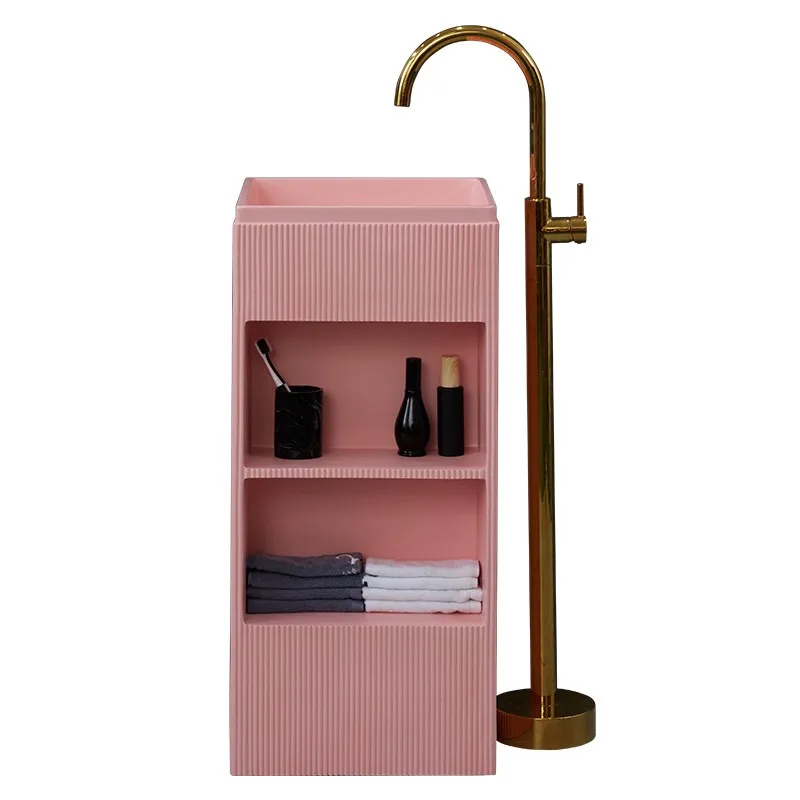 Luxury sanitary ware pink bathroom sink freestanding artificial base wash basin