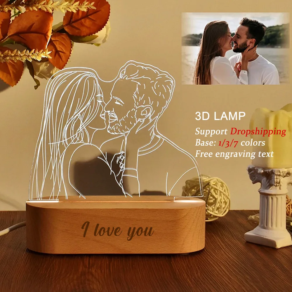 Personalized 3D Photo Lamp Engraving Base Custom Valentine\'s Day Wedding Anniversary Birthday Christmas 3D LED Night Light Gift