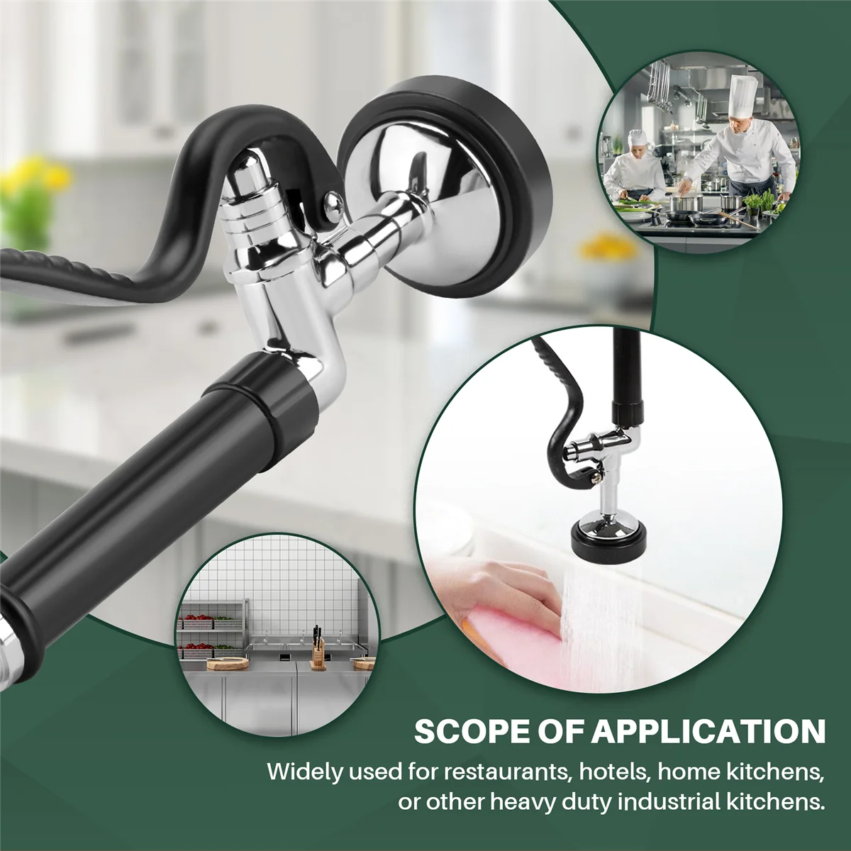 RUAI Pre Rinse Sprayer Commercial Kitchen Faucet Parts Chrome Finished (Black)