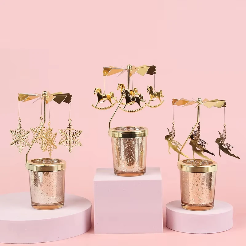 Love Wedding Candle Holders Snowflake Deer Fairy Rotating Candlestick Metal Tray Romantic Home Decoration Christmas Ornament ﻿