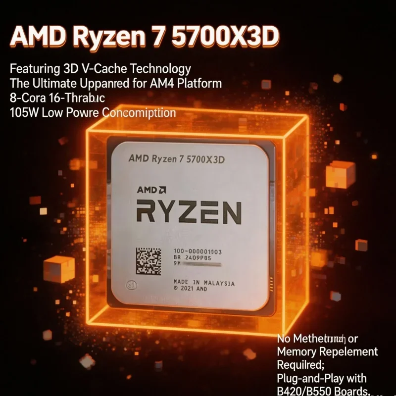 New AMD Ryzen 7 5700X3D R7 5700X3D 7nm 105W TDP Socket AM4 Processor 100MB Game Cache Desktop CPU no fan
