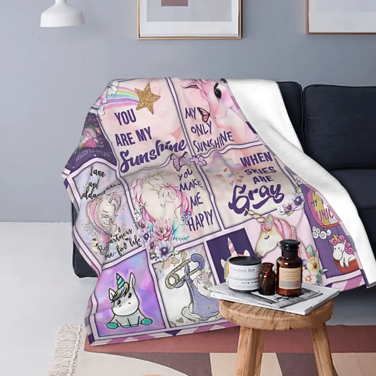 

Unicorns Baby Blankets Gift for Granddaughter Letter Express Love Plaid Throw Blankets for Bedding Couch Bedding Throws