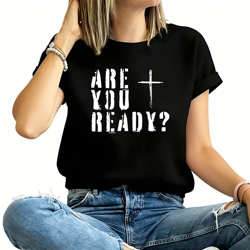 Are You Ready Women's Plus Size T-Shirt 100% Cotton 220g