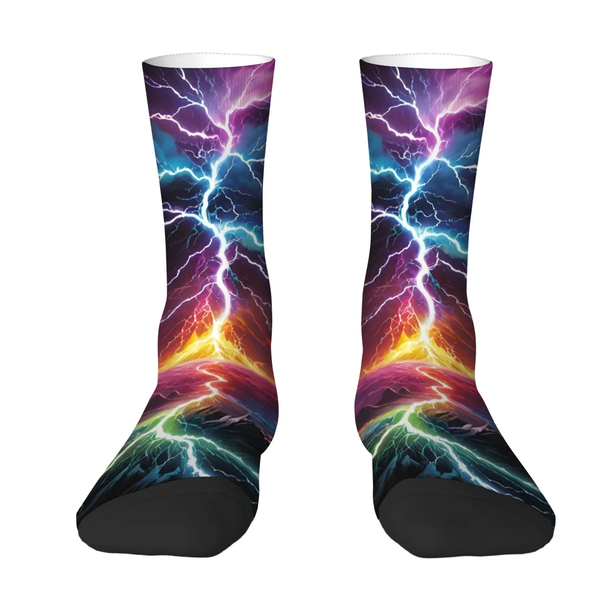 

Rainbow Lightning Series Socks Non Slip Elastic Breathable Travel Casual Running Men's Socks Novel and Trendy Compression Socks