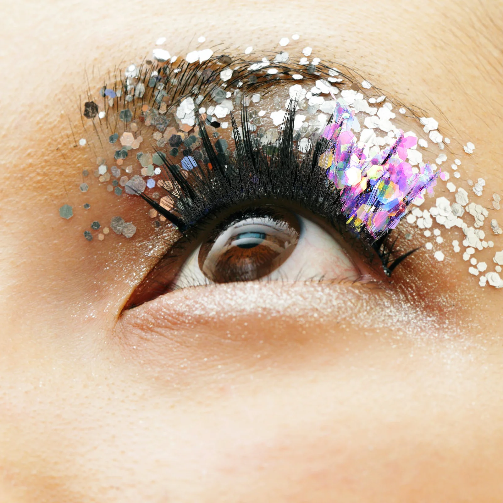 Extensions de faux cils naturels, avec paillettes colorées artificielles, pour Halloween, noël, maquillage Cosplay