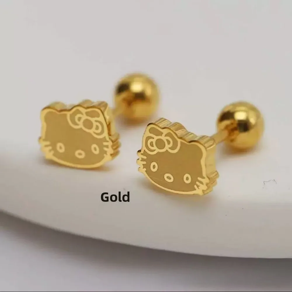 Korean Style New Niche Sweet Cute KT Cat Screw Earbone Nails Fashionable Personality Versatile Titanium Steel Earrings