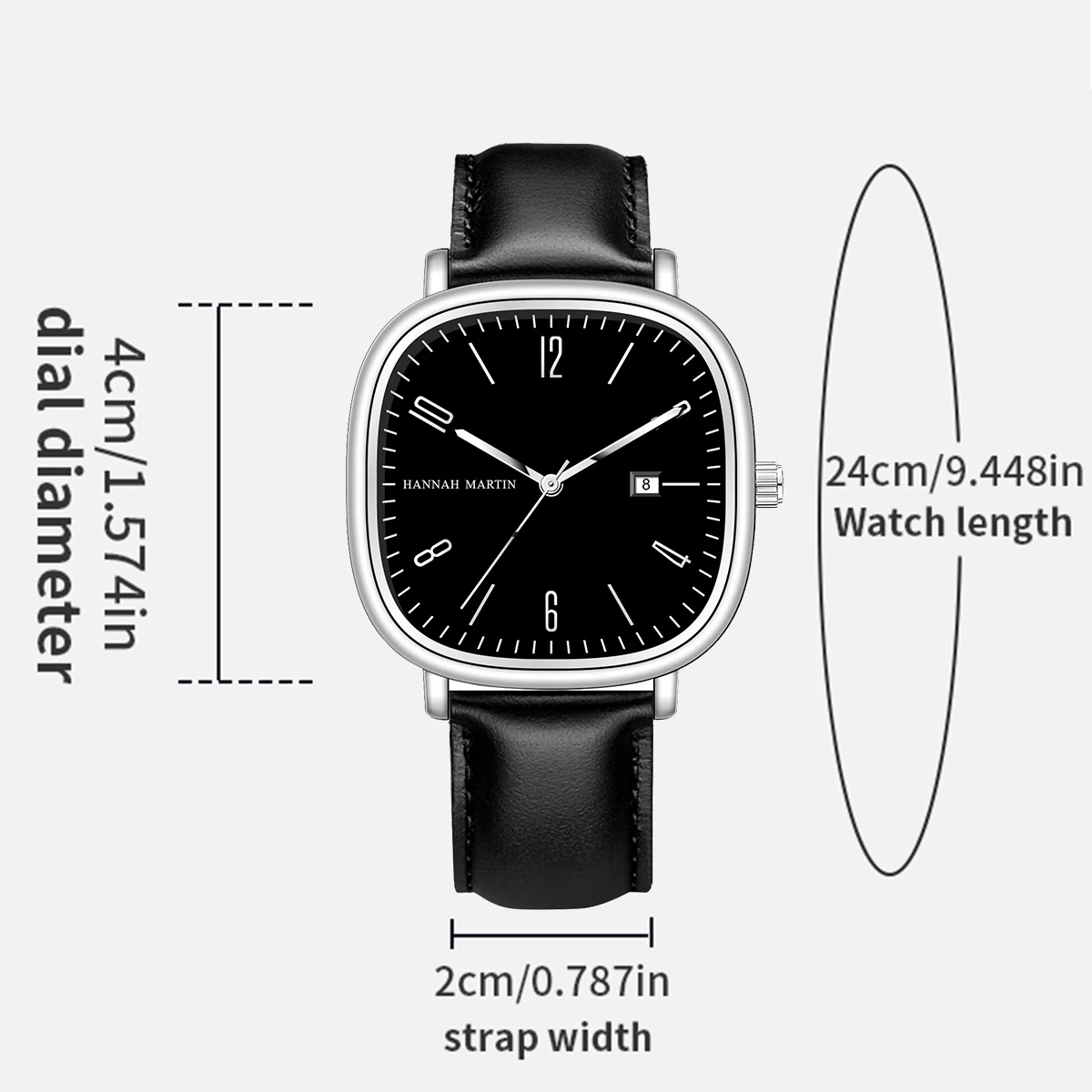 هانا مارتن العلامة التجارية الأعلى ساعة رجالية موضة الأعمال نمط الجلود مربع فضي أسود حركة كوارتز 3Bar ساعة للرجال reloj