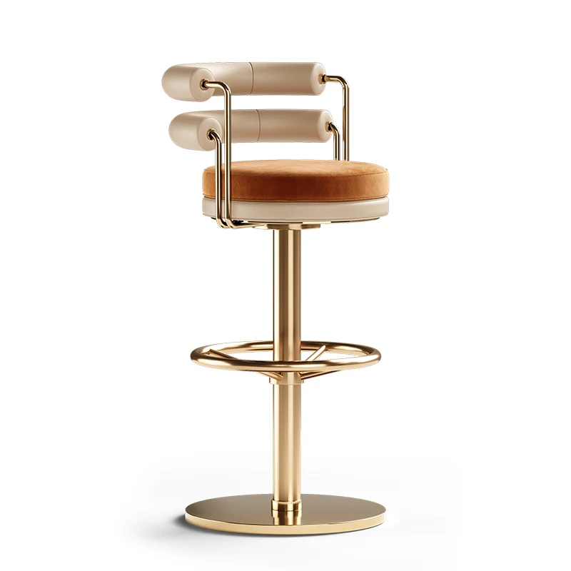 Light Luxury Stainless Steel Gold Bar Counter Chair Customized Swivel Nightclub Cafe High Stool With Footrest