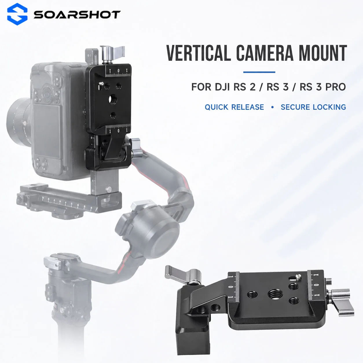 SOARSHOT VMP-623 Vertical Camera Mount Plate for DJI RS 3 RS 3 Pro RS 2 Gimbal Quick Release Aluminum Shooting Adapter