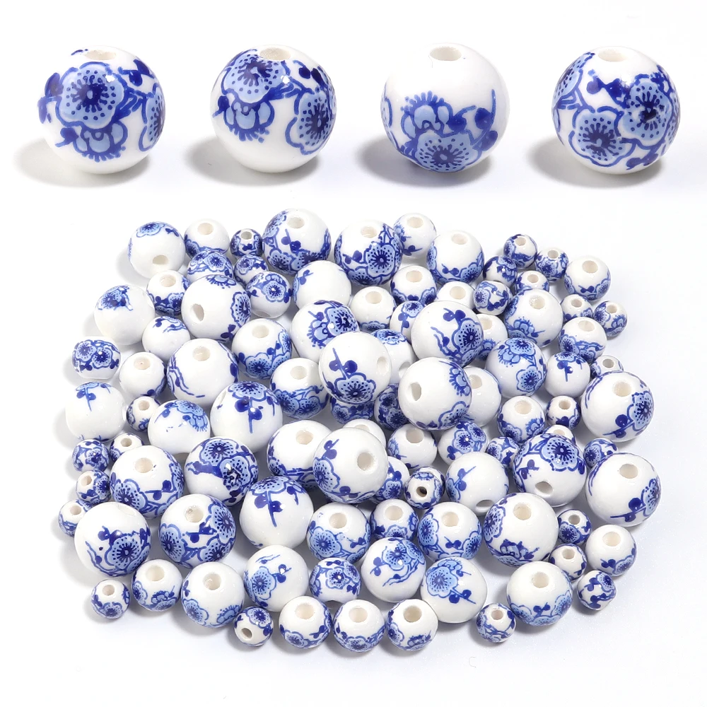 20-30 Stück 6 8 10 12mm Blau-Weiße Orchideen-Rundkeramikperlen für Schmuckherstellung Blumenmuster Jingdezhen Porzellanperlen DIY – Detail 16