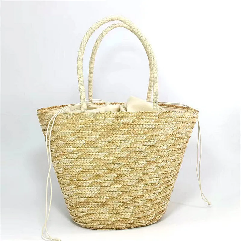 Borse da donna borsa da spiaggia in paglia bohémien intrecciata a mano Vintage con ricamo di frutta borsa da spiaggia con intaglio fatto a mano in Rattan alla moda estivo