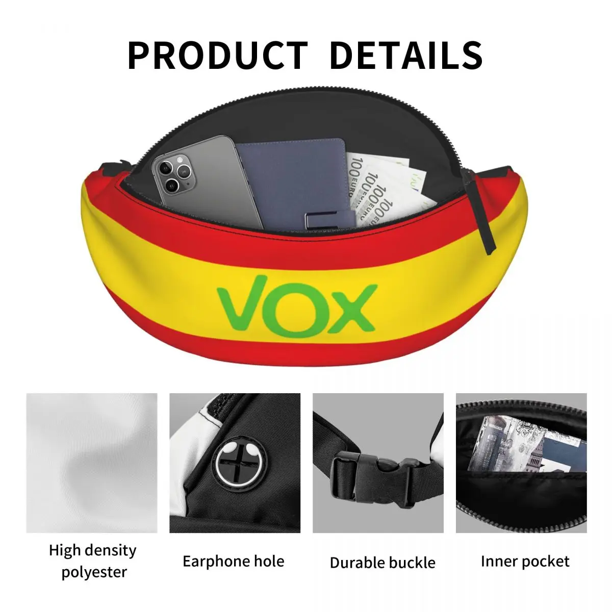 Fashion Spain Flag Vox Fanny Pack Men Women Spanish Political Party Crossbody Waist Bag for Travel Cycling Phone Money Pouch