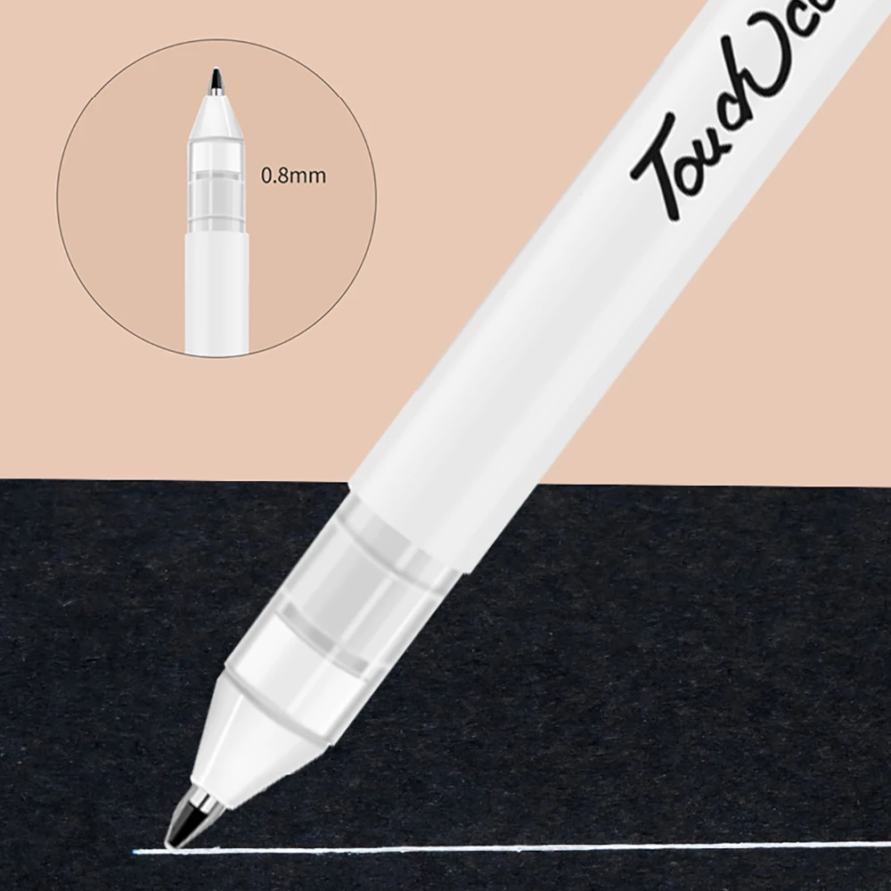 5PCS White Ink Gel Pen Highlight Marker Pen 0.8mm Fine Tip Student Stationery Drawing Graffiti Pen Stationery Bookkeeping Pen