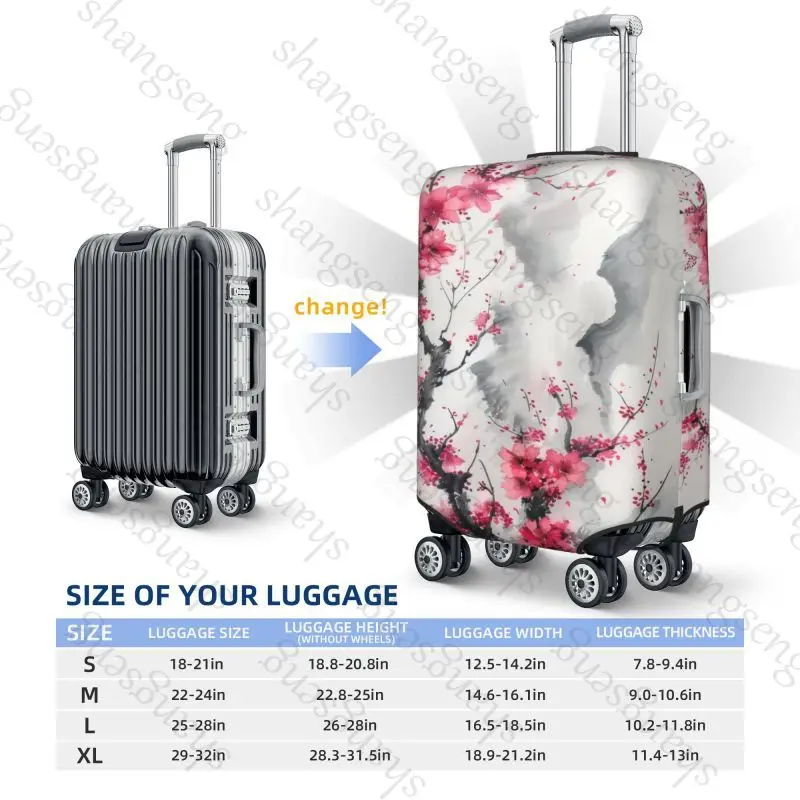 Ink painting cherry blossoms Thick Elastic Luggage Protective Cover Zipper Suit For Bag Suitcase Covers Trolley Cover Travel