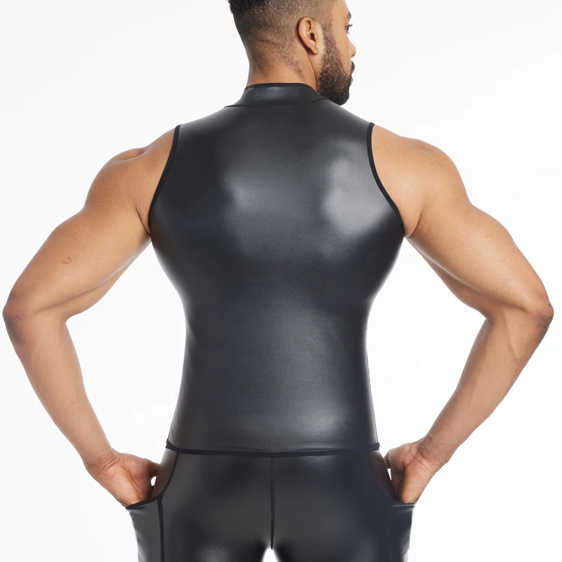 Mens Stand collar Leather Vest Undershirt Tank Top Sleeveless Shirt Waistcoats Body Shapers Slim Underwear Waist trainer Corsets