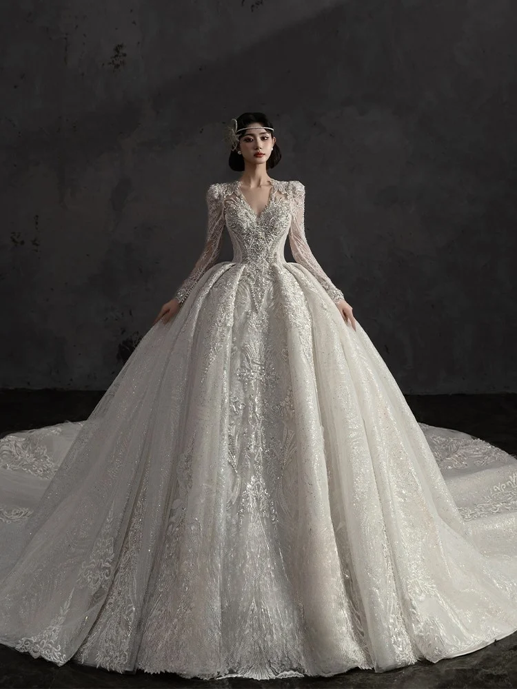 

New yarn heavy industry luxury big tailline dress