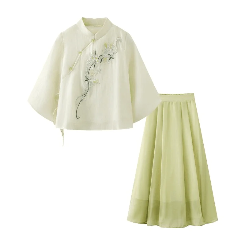 

New Chinese style new temperament embroidered shirt skirt two-piece set for women