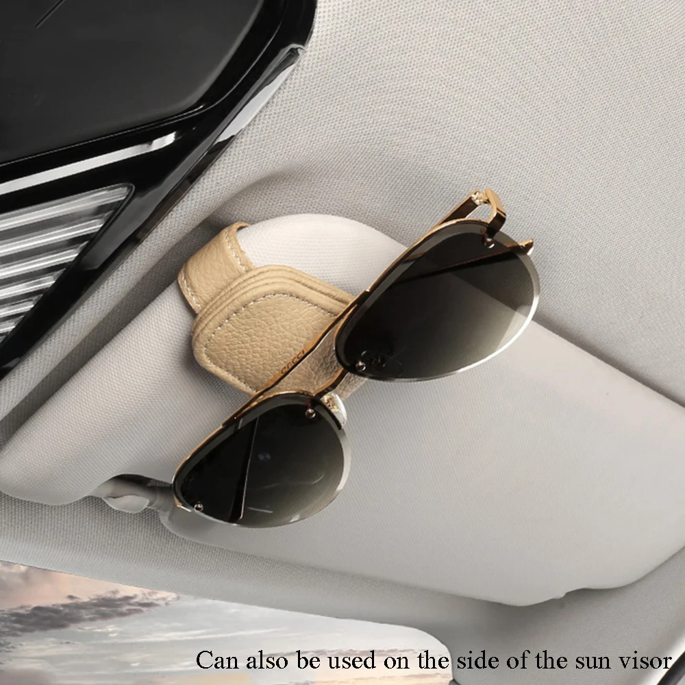 Car Sun Visor Sunglasses Clip Magnetic Cowhide Glasses Case Holder Ticket Card Holder Auto Interior Decorate Storage Accessories