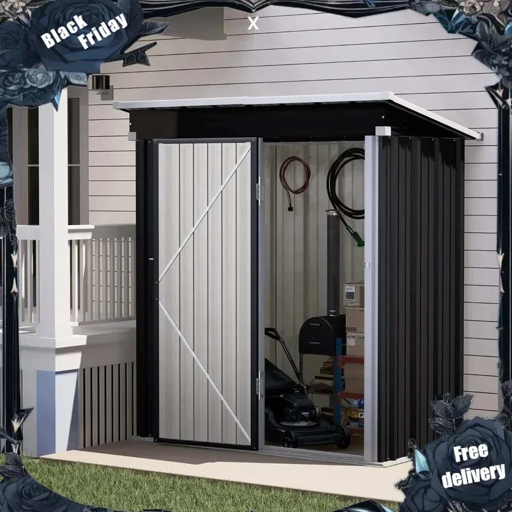 

Outdoor Storage Shed 5x3 FT, Metal Garden Shed for Bike, Outside Sheds & Outdoor Storage Galvanized Steel with Lockable,Green