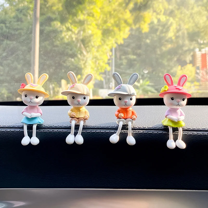 

New4Pcs/Set Car Doll Little Hanging Feet Rabbit Car Interior Decoration Cute Creative Gift Tabletop Ornament Car Accessories