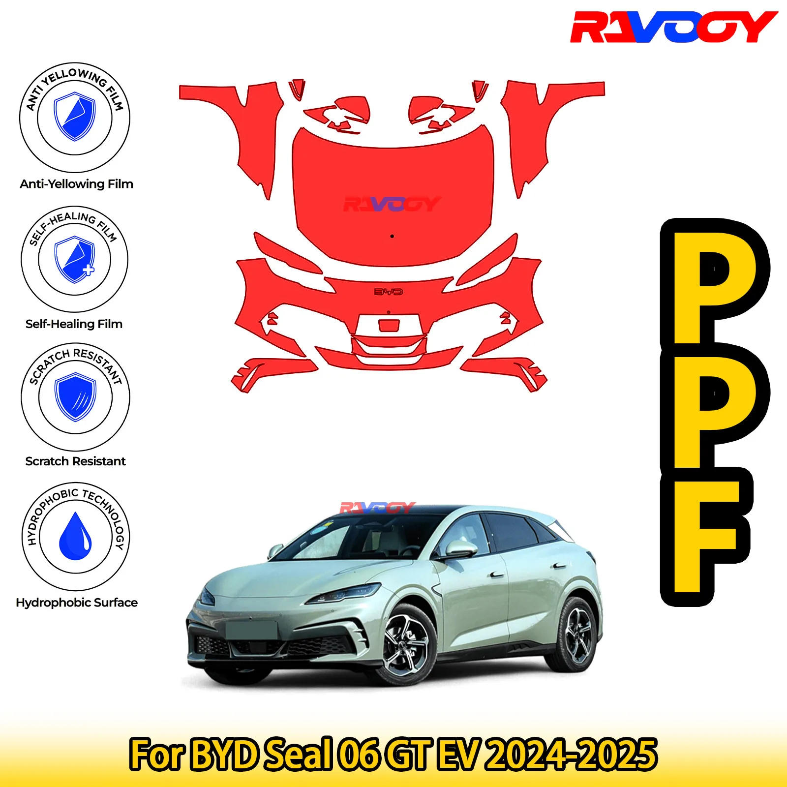 

For BYD Seal 06 GT EV 2024-2025 Glossy Matte Black Precut front PPF Kit Paint Protection Film