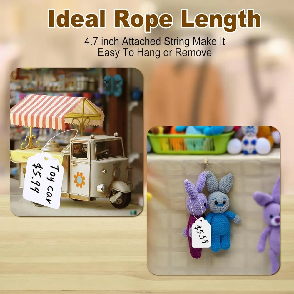 1000 PCS Price Tags with String, 1.77 x 1.1 Inch Hang Tags for Garage Sale, Retail, Jewelry, Clothing Labels - view 5