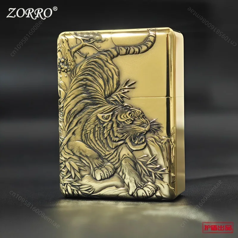 ZORRO 912s Heavy Armor Deep 3D Embossed Fuel Lighter Engraved Brass Lighter Cigarette Accessories Men's Gift